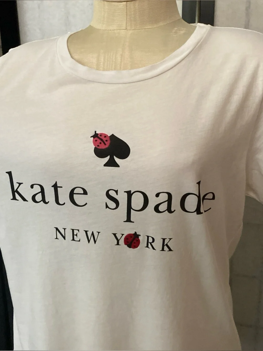 KATE SPADE Wom L Ladybug Patch Logo Crew-Neck T-Shirt Top